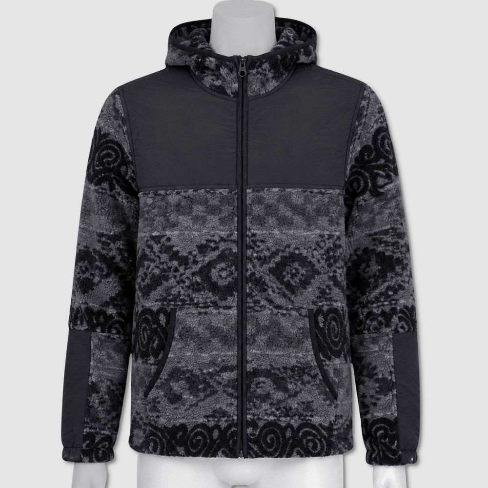 Billabong Full-Zip Sherpa Hoodie Jacket - NWT Mens Medium Blk / Grey - #49674-OF